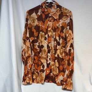 Brentwood Sportswear retro collard Acetate Vintage Floral Button-Up Shirt XL